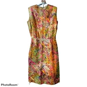 VINTAGE Mancini Colorful Rainbow Watercolor Cocktail Sleeveless Party Dress 12